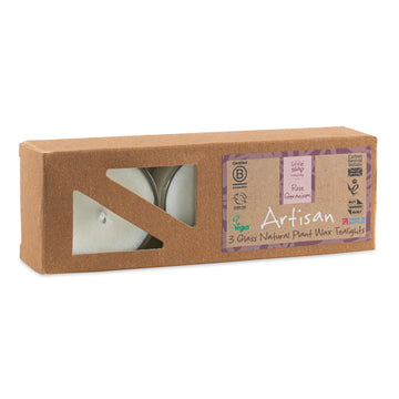 Artisan Rose Geranium Glass Tealights 14g (Box of 3)