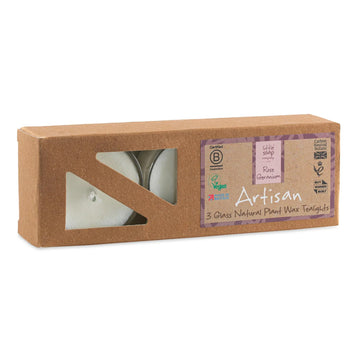 Artisan Rose Geranium Glass Tealights 14g (Box of 3)